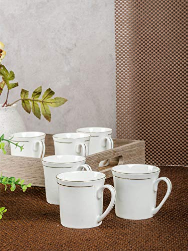 RAJ ROYAL Bone China Tea Coffee Cup Set Plain with Gold Line (Set of 6, 125 ML Each)