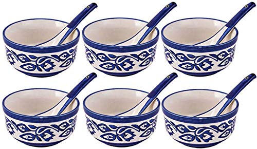 Raj Royal Ceramic Dinning Serving /Snack/ Mixing /Vegetable / Cereal / Soup / Salad / Tableware / Pudding Multipurpose / Desert / Food Storage Container / Hand Painted Blue Bail Bowl Set of 4 /Microwave Safe/(1300 ML, 700 ML, 500 ML, 300 ML)
