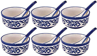 Raj Royal Ceramic Dinning Serving /Snack/ Mixing /Vegetable / Cereal / Soup / Salad / Tableware / Pudding Multipurpose / Desert / Food Storage Container / Hand Painted Blue Bail Bowl Set of 4 /Microwave Safe/(1300 ML, 700 ML, 500 ML, 300 ML)