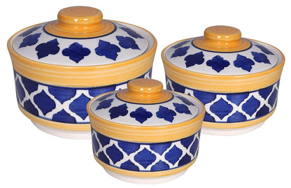 RAJ ROYAL Hand Painted Ceramic Cornichon Storage Jar for Pickle Dry items White Pottery Dry Food Storage Container Donga with Lid For Kitchen, Home - Multipurpose Storage Canister (Blue)