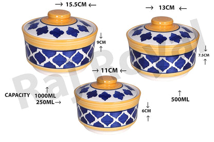 RAJ ROYAL Hand Painted Ceramic Cornichon Storage Jar for Pickle Dry items White Pottery Dry Food Storage Container Donga with Lid For Kitchen, Home - Multipurpose Storage Canister (Blue)