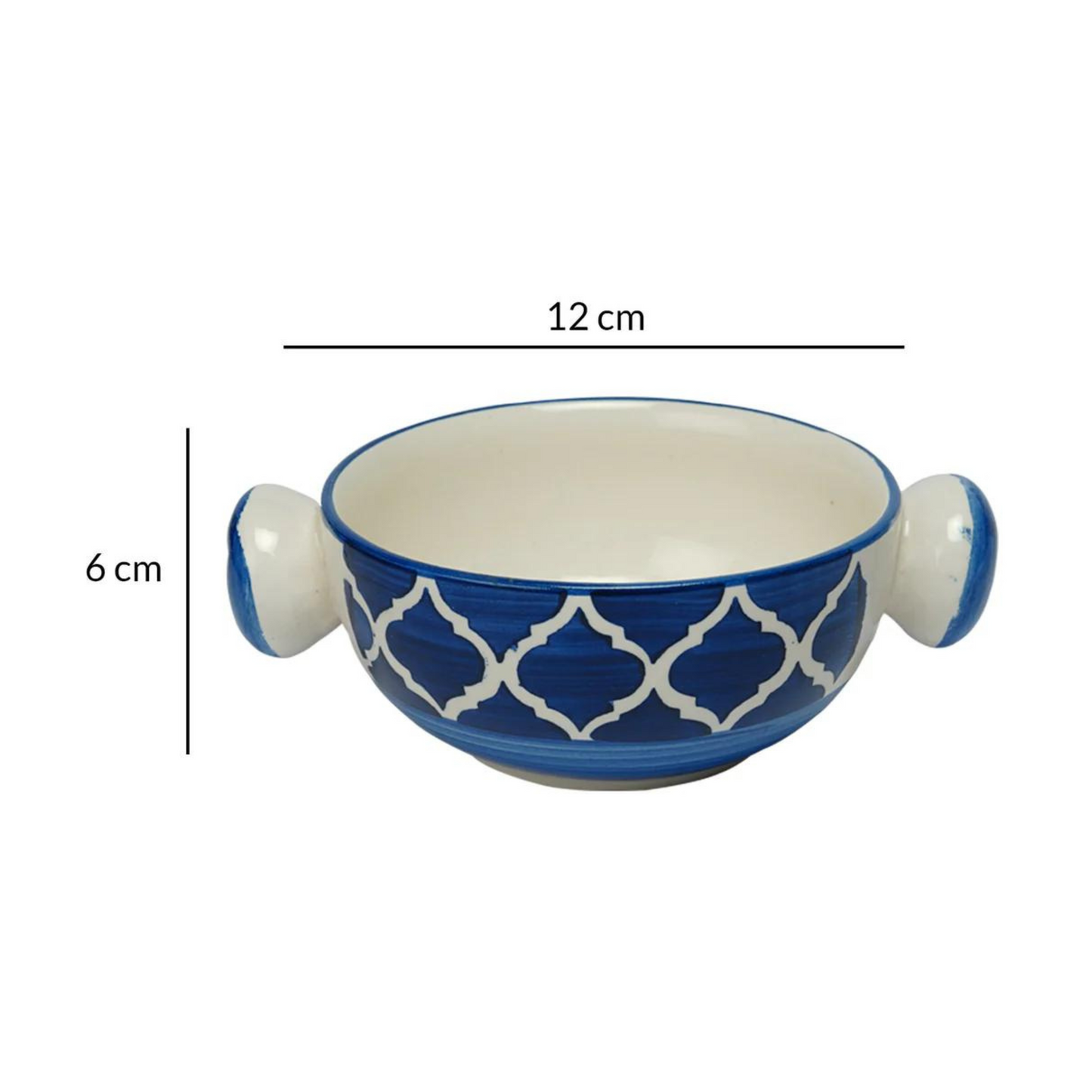 RAJ ROYAL Hand painted Blue Pottery Mughal Design Ceramic Soup Bowl with Handle - Set of 6 | Dessert Bowls | Cereal Bowls | Serving Bowls |Soup Bowls Set with Handle / Maggi Bowls (300 ML Each)