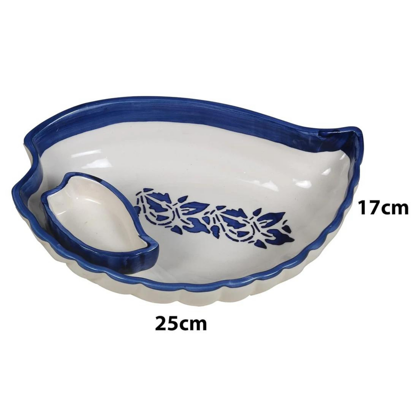 RAJ ROYAL Ceramic Serving Platter Hand Painted with Attached Small Chutney Bowl - 2 Piece