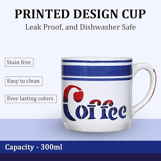 RAJ ROYAL Ceramic Mugs 250ml - Coffee/Tea Mugs - Microwave, Dishwasher Safe Tea Cups for Daily Use & Party (Set of 2 Cups)