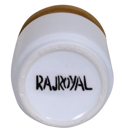RAJ ROYAL Ceramic Food Storage Container with Lid & Tray - Set of 3-Storage Canister, Colour – White & Brown Cornichon Jar - Size: Height 2.9" x Diameter: 2.9", Capacity-200 Gm. Each