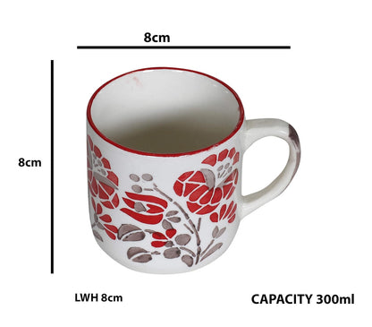 Raj Royal Ceramic Flower Printed Design Microwave safe Tea Cup/Coffee Mug Cup with Handle (Set of 6, Capacity - 300 ml)