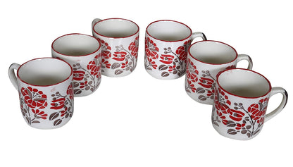 Raj Royal Ceramic Flower Printed Design Microwave safe Tea Cup/Coffee Mug Cup with Handle (Set of 6, Capacity - 300 ml)