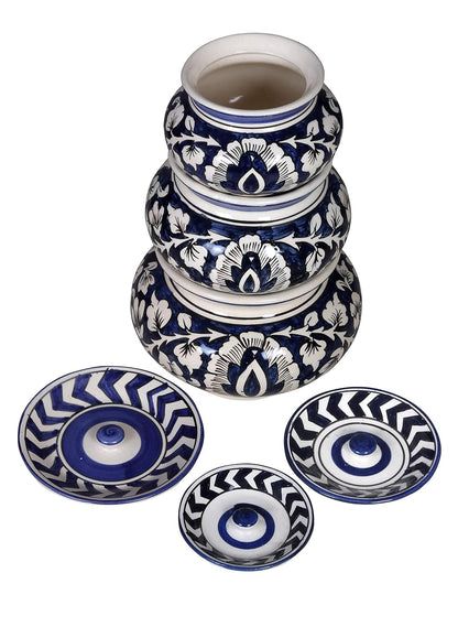 RAJ ROYAL Hand Painted Ceramic Cornichon Storage Jar for Pickle Dry Items Pottery Dry Food Storage Container Donga with Lid For Kitchen Home (Pack Of 2) (11x11x11 cm_750 ML)