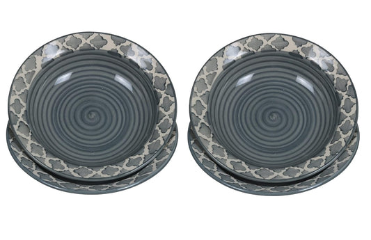 RAJ ROYAL Ceramic Hand-Painted Microwave & Oven Safe Pasta Plate| Soup Plate | Snack Plates - Set of 4 Plates (6 Inch, Seashell Grey)