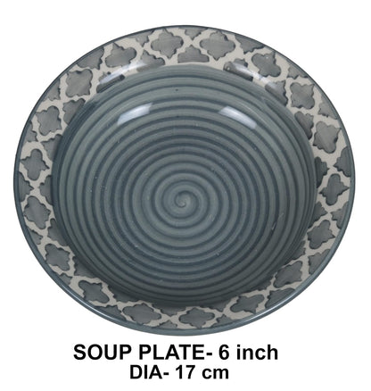 RAJ ROYAL Ceramic Hand-Painted Microwave & Oven Safe Pasta Plate| Soup Plate | Snack Plates - Set of 4 Plates (6 Inch, Seashell Grey)