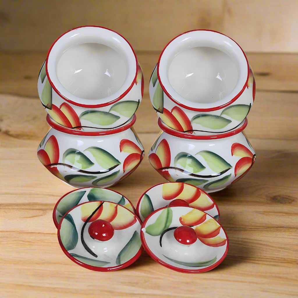 RAJ ROYAL Hand Painted Ceramic Storage Jar and Tray for Pickle Dry Fruits Multipurpose Storage Jar Conatiner with Lid for Home Living Room Dining Room Kitchen Storage Canister (Set of 4) (Multicolour)