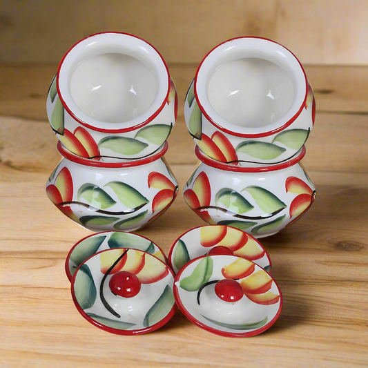 RAJ ROYAL Hand Painted Ceramic Storage Jar and Tray for Pickle Dry Fruits Multipurpose Storage Jar Conatiner with Lid for Home Living Room Dining Room Kitchen Storage Canister (Set of 4) (Multicolour)