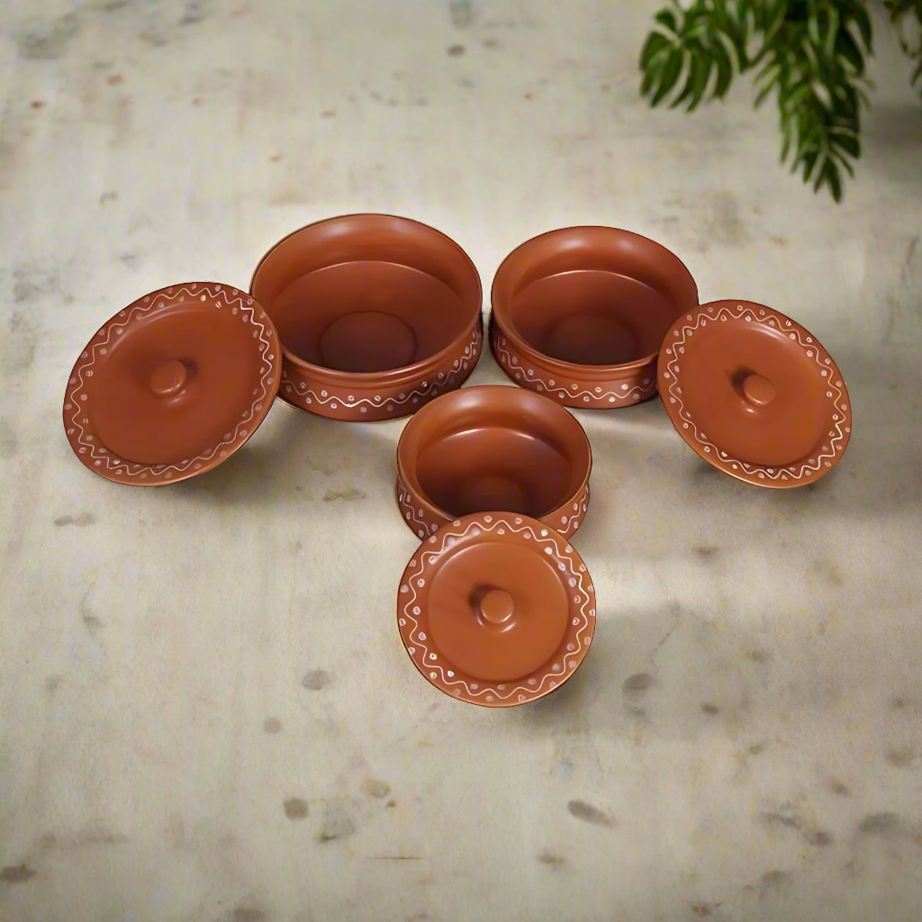 RAJ ROYAL Hand Painted Ceramic Cornichon Storage Jar for Pickle, Dry items White Pottery Dry Food Storage Container Donga with Lid For Kitchen, Home, Hotel, Restaurant, Handi Set of 3 (Tan)