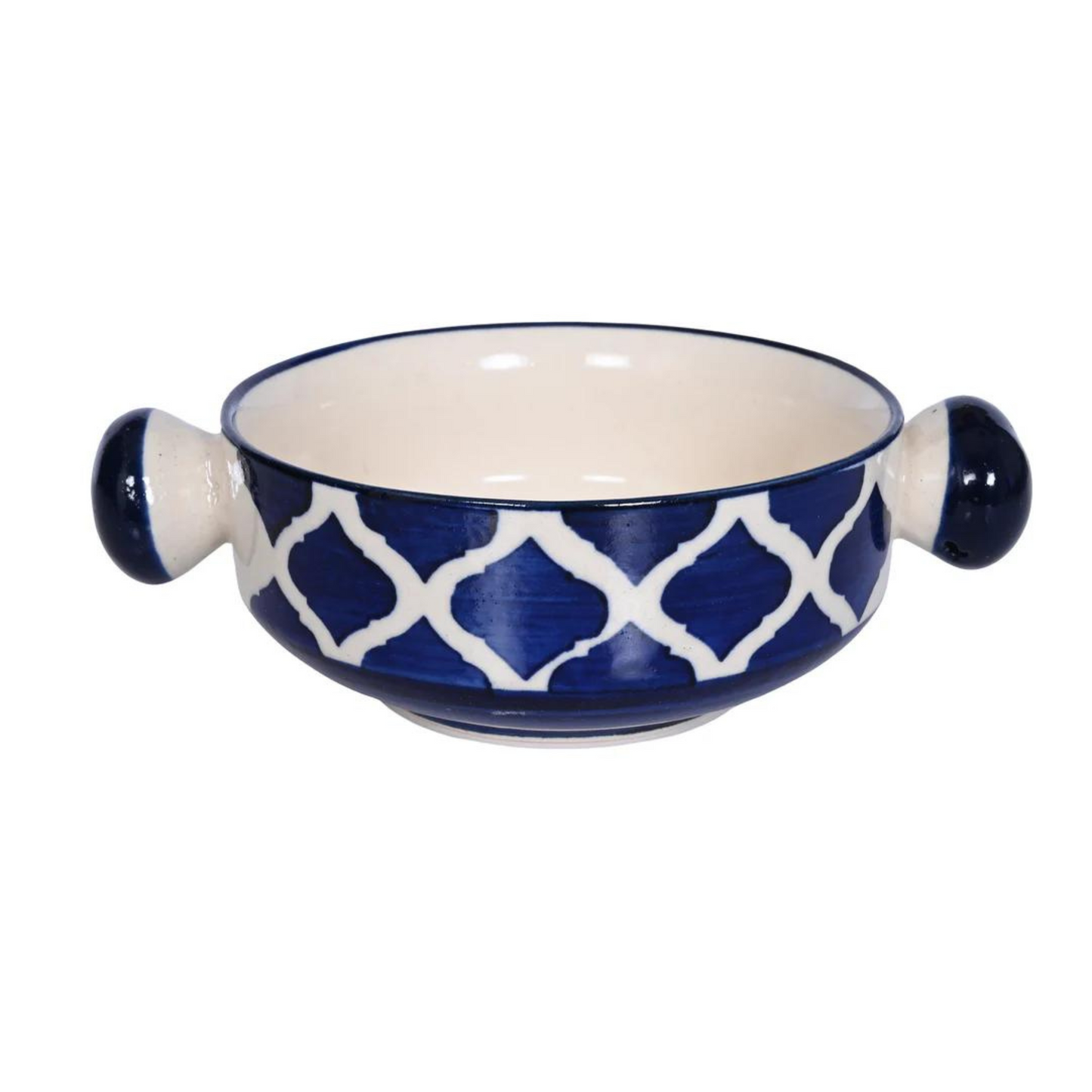 RAJ ROYAL Hand painted Blue Pottery Mughal Design Ceramic Soup Bowl with Handle - Set of 6 | Dessert Bowls | Cereal Bowls | Serving Bowls |Soup Bowls Set with Handle / Maggi Bowls (300 ML Each)
