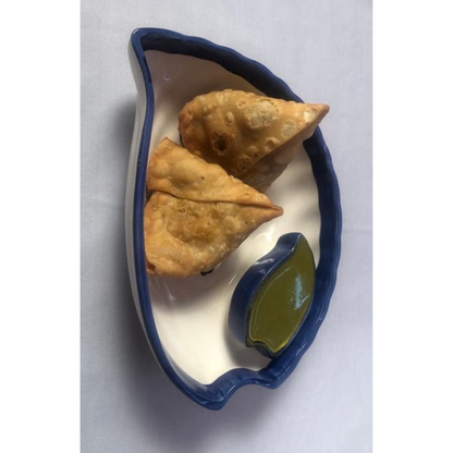 RAJ ROYAL Ceramic Serving Platter Hand Painted with Attached Small Chutney Bowl - 2 Piece