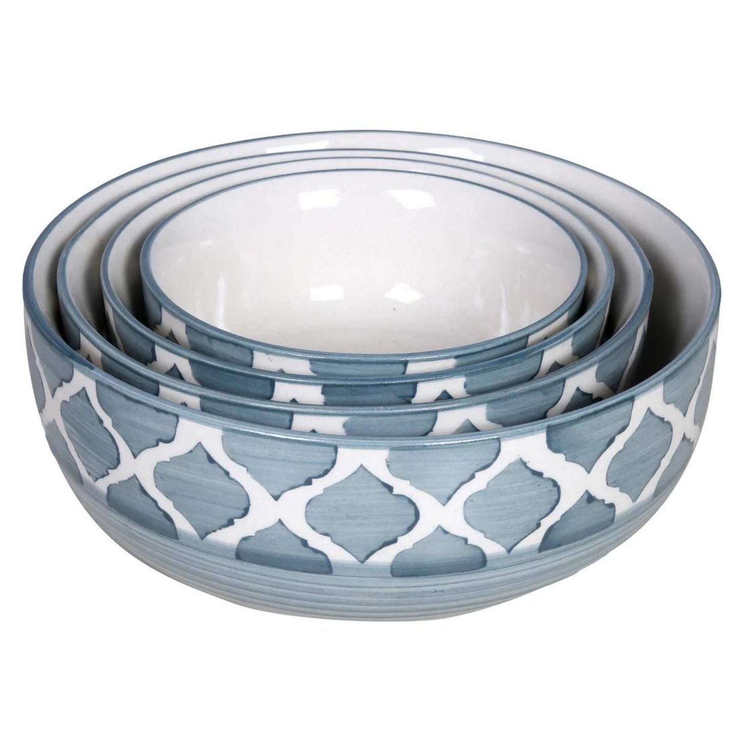 Raj Royal Ceramic Dinning Serving /Snack/ Mixing /Vegetable / Cereal / Soup / Salad / Tableware / Pudding Multipurpose / Desert / Food Storage Container / Hand Painted   Green Line Bowl Set of 4 /Microwave Safe/(1300 ML, 700 ML, 500 ML, 300 ML)
