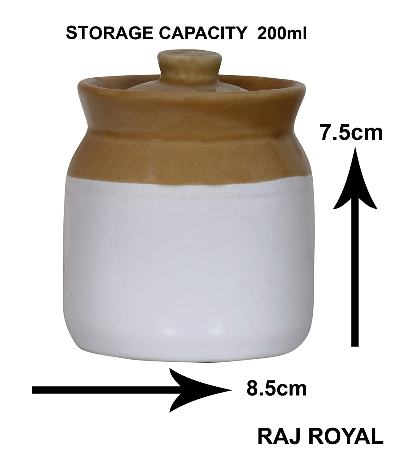 RAJ ROYAL Ceramic Storage Jar for Pickle Set of 6 (White & Brown)