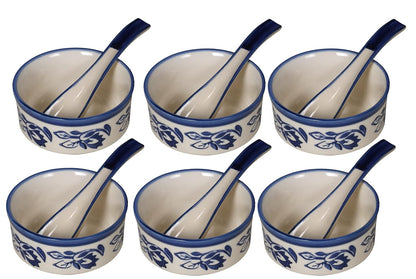 Raj Royal Ceramic Dinning Serving /Snack/ Mixing /Vegetable / Cereal / Soup / Salad / Tableware / Pudding Multipurpose / Desert / Food Storage Container / Hand Painted Blue Bail Bowl Set of 4 /Microwave Safe/(1300 ML, 700 ML, 500 ML, 300 ML)