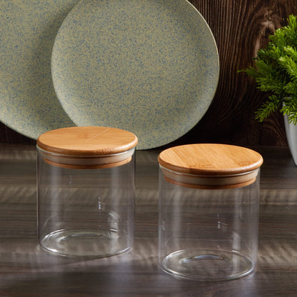 Raj Royal Airtight clear glass storage canister with wooden lid 500 ML Capacity