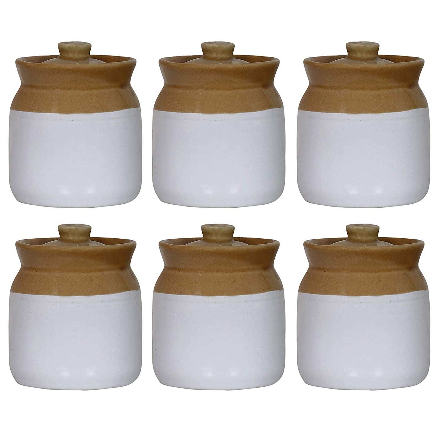 RAJ ROYAL Ceramic Storage Jar for Pickle Set of 6 (White & Brown)