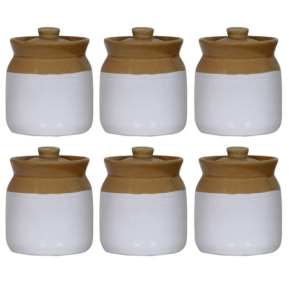 RAJ ROYAL Ceramic Storage Jar for Pickle Set of 6 (White & Brown)