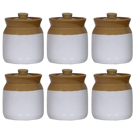 RAJ ROYAL Ceramic Storage Jar for Pickle Set of 6 (White & Brown)