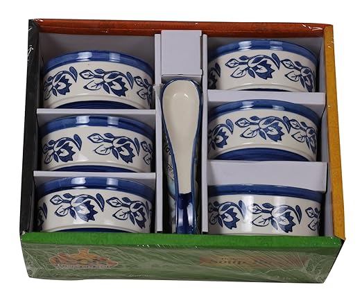 Raj Royal Ceramic Dinning Serving /Snack/ Mixing /Vegetable / Cereal / Soup / Salad / Tableware / Pudding Multipurpose / Desert / Food Storage Container / Hand Painted Blue Bail Bowl Set of 4 /Microwave Safe/(1300 ML, 700 ML, 500 ML, 300 ML)