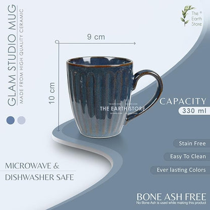 Raj Rayol Handcrafted Microwave Safe Pure Ceramic Coffee Mug/Tea Cup Set with Handle Set of 6 (Blue & Yellow)