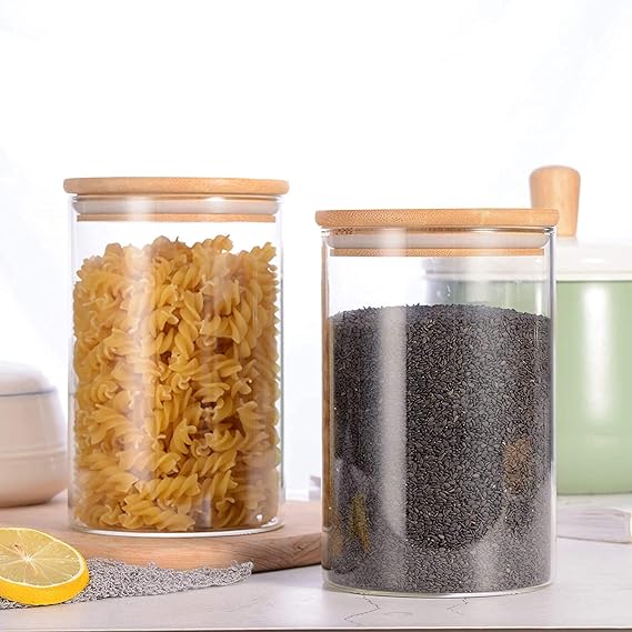 RAJ ROYAL Borosilicate Airtight Food Storage Jar with Wooden Lid Capacity  2000 ML