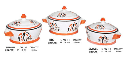 RAJ ROYAL Ceramic Pottery Casseroles with Lid for Home Kitchen Dinning Serving Ware Storage Containers - Combo Pack of 3