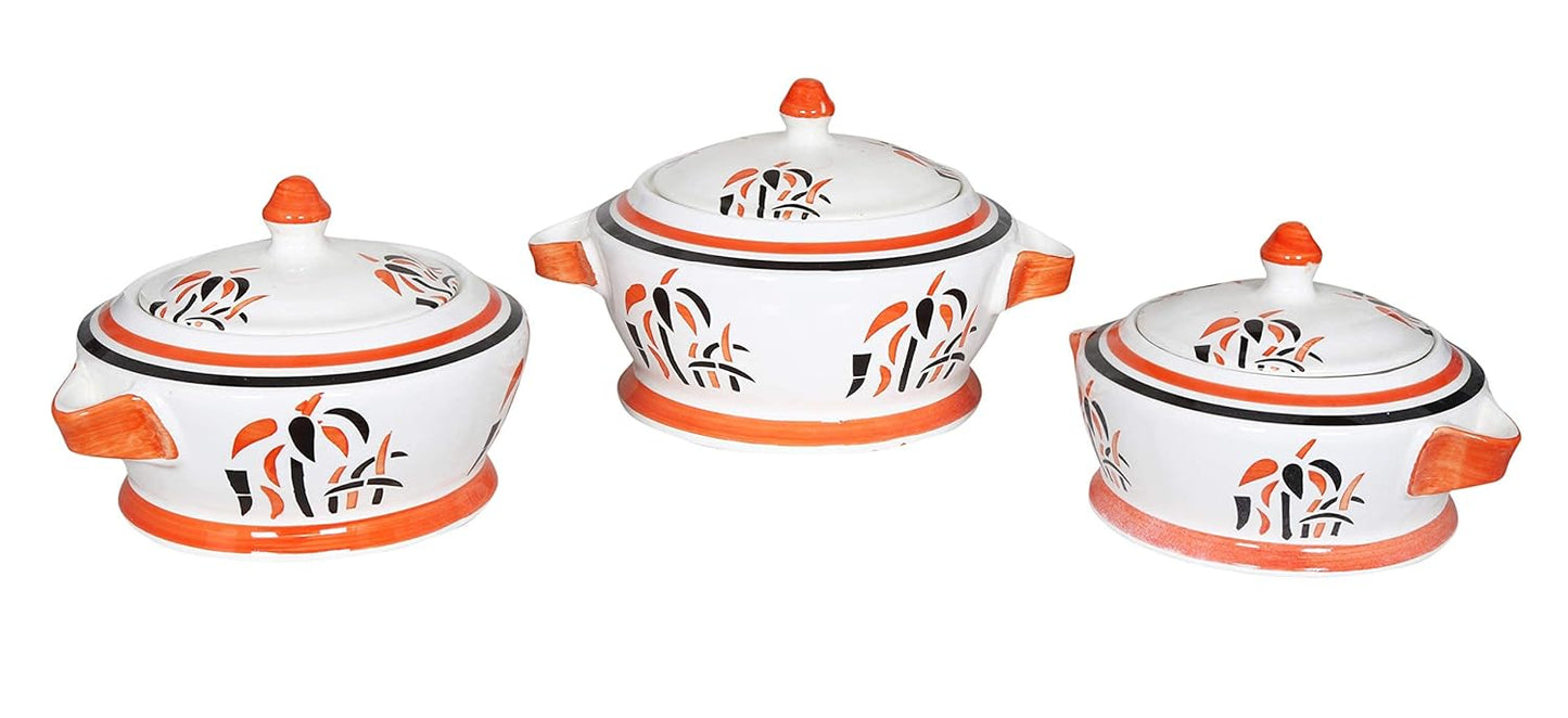 RAJ ROYAL Ceramic Pottery Casseroles with Lid for Home Kitchen Dinning Serving Ware Storage Containers - Combo Pack of 3