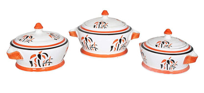 RAJ ROYAL Ceramic Pottery Casseroles with Lid for Home Kitchen Dinning Serving Ware Storage Containers - Combo Pack of 3