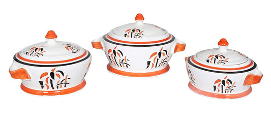 RAJ ROYAL Ceramic Pottery Casseroles with Lid for Home Kitchen Dinning Serving Ware Storage Containers - Combo Pack of 3