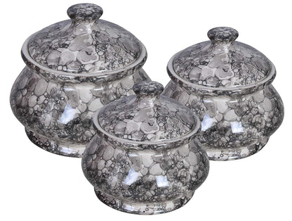 RAJ ROYAL Microwave Safe Ceramic Dessert Caseroll Set 3 Pc's Multipurpose Food Storage Container with Lid Kitchen Casserole Set for Serving