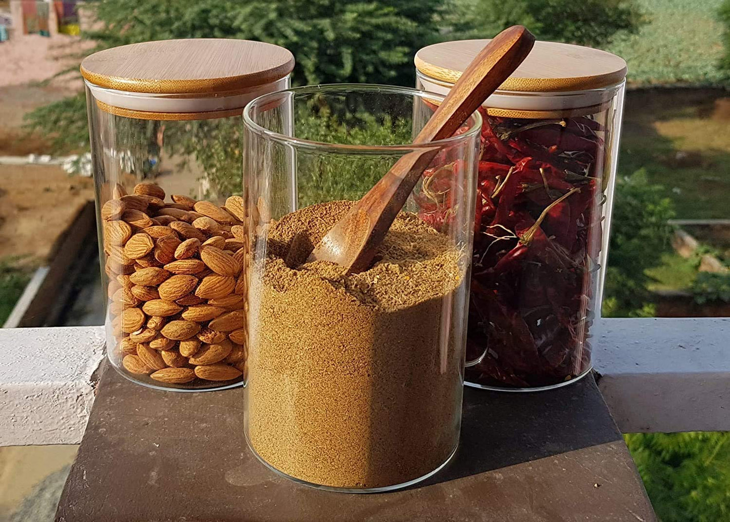RAJ ROYAL Borosilicate Airtight Food Storage Jar with Wooden Lid Capacity  2000 ML