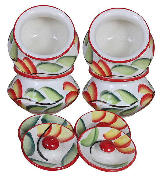 RAJ ROYAL Ceramic Food Storage Container Dahi Handi with lid Set of 4 Storage Canister (Multicolour)