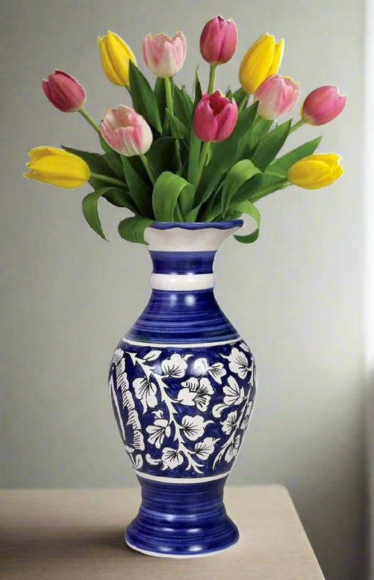 RAJ ROYAL Ceramic Decorative Flower Vase Pot for Living Room Home Office Vases for Indoor Balcony Plants Flower Planting Vase for Home Decoration - 15x15x29 cm