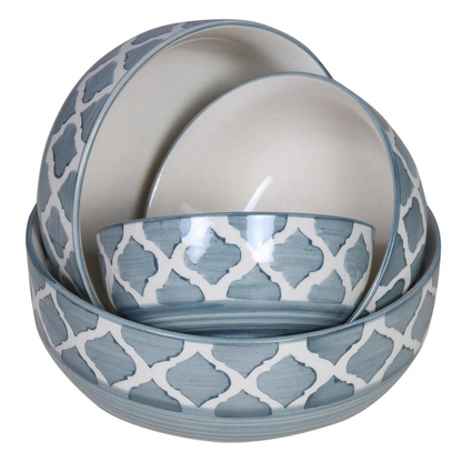 Raj Royal Ceramic Dinning Serving /Snack/ Mixing /Vegetable / Cereal / Soup / Salad / Tableware / Pudding Multipurpose / Desert / Food Storage Container / Hand Painted   Green Line Bowl Set of 4 /Microwave Safe/(1300 ML, 700 ML, 500 ML, 300 ML)