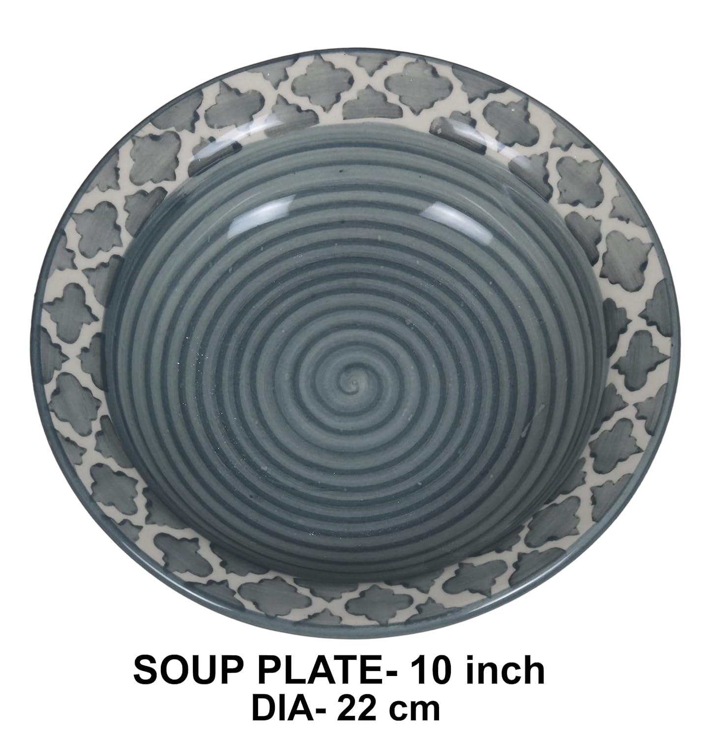 RAJ ROYAL Ceramic Hand-Painted Microwave & Oven Safe Pasta Plate| Soup Plate | Snack Plates - Set of 4 Plates (7 Inch, Seashell Grey)