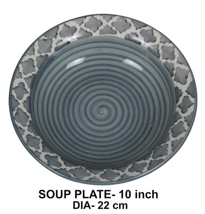 RAJ ROYAL Ceramic Hand-Painted Microwave & Oven Safe Pasta Plate| Soup Plate | Snack Plates - Set of 4 Plates (7 Inch, Seashell Grey)