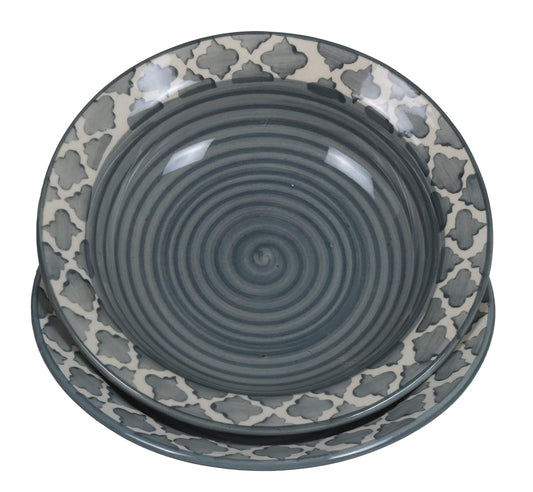 RAJ ROYAL Ceramic Hand-Painted Microwave & Oven Safe Pasta Plate| Soup Plate | Snack Plates - Set of 4 Plates (7 Inch, Seashell Grey)
