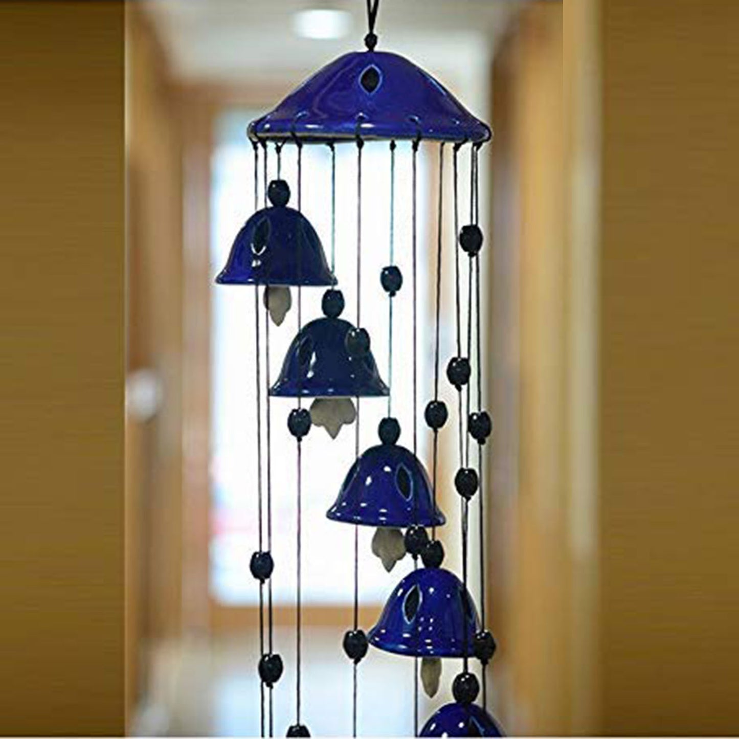 Raj Royal Handmade Ceramic Melodious Positive Sound Energy Wind Chimes Bell (8 Bells) Shape for Office Garden Bedroom Balcony Outdoor Home Decor - (65 cm, Blue)