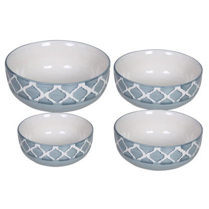 Raj Royal Ceramic Dinning Serving /Snack/ Mixing /Vegetable / Cereal / Soup / Salad / Tableware / Pudding Multipurpose / Desert / Food Storage Container / Hand Painted   Green Line Bowl Set of 4 /Microwave Safe/(1300 ML, 700 ML, 500 ML, 300 ML)