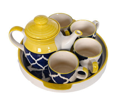 RAJ ROYAL Microwave Safe Hand Made Hand painted 4 Cups 1 Kettle and 1 Tray Tea Set Excellent Gift for Any Occasion