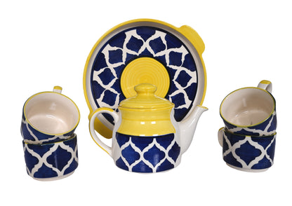 RAJ ROYAL Microwave Safe Hand Made Hand painted 4 Cups 1 Kettle and 1 Tray Tea Set Excellent Gift for Any Occasion