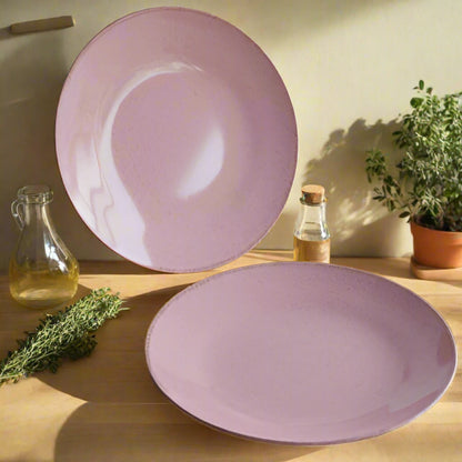 Glossy Pink 2 Ceramic Dinner Plate with 2 Serving Bowl