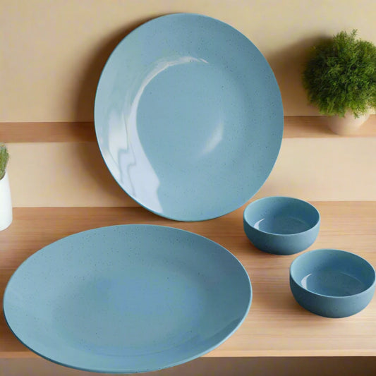 Glossy Sky Blue Matte 2 Ceramic Dinner Plate with 2 Vegetable Bowl