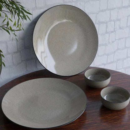 Handcrafted Glossy Grey 2 Ceramic Dinner Plate with 2 Serving Bowl