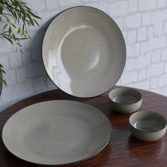 Handcrafted Glossy Grey 2 Ceramic Dinner Plate with 2 Serving Bowl