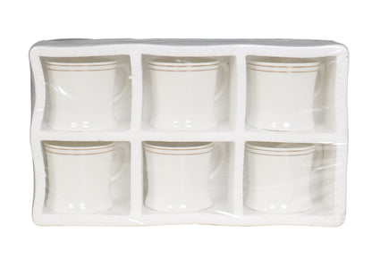 RAJ ROYAL Bone China Tea Coffee Cup Set Plain with Gold Line (Set of 6, 125 ML Each)